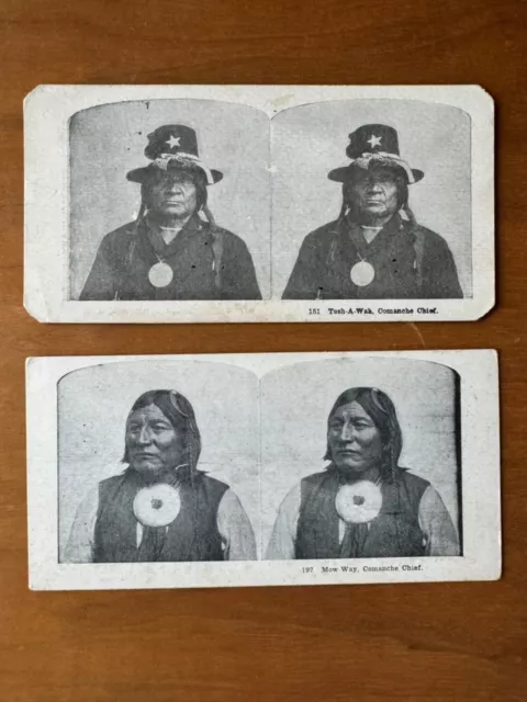 Native American Indian Chiefs Stereoview Photos Lot of 2: Tosh-A-Wah, Mow-Way