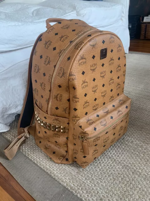 MCM Cognac Stark Side Stud Medium Backpack
