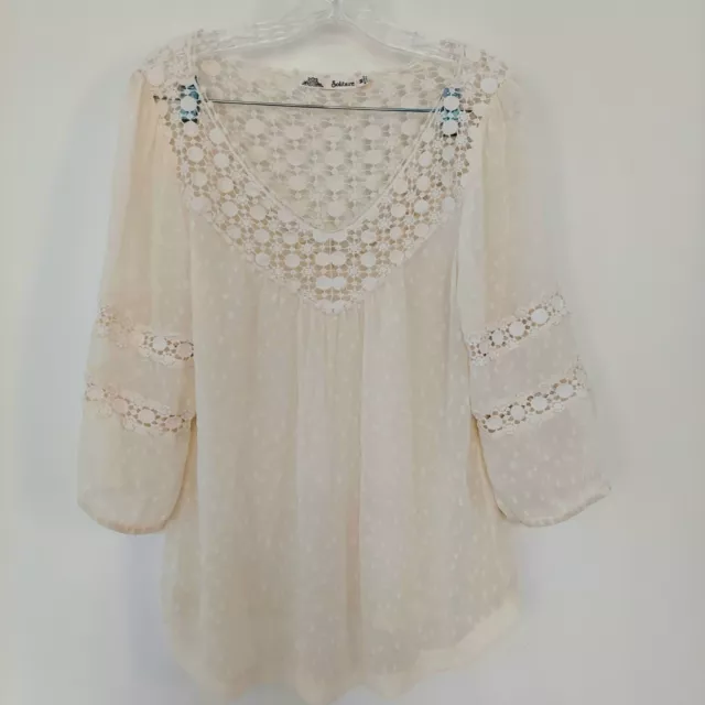 Solitaire Womens Size M Ivory Cream Crochet Lace Top Boho Festival Sheer