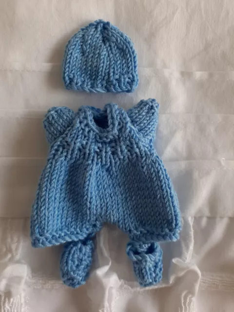 Hand Knitted Dolls Clothes For 4 Inch 10 Cm Doll. Blue Romper Suit Set.