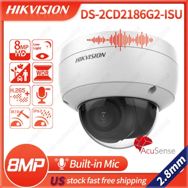 Ultra HD 8MP 4K Hikvision Acusense Bulit-in Mic IP Camera DS-2CD2186G2-ISU POE