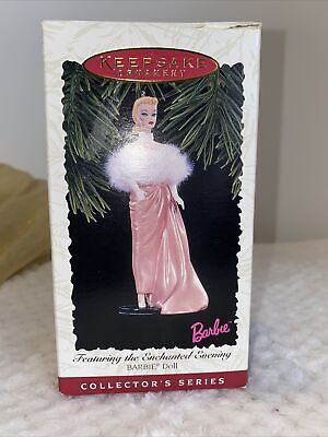 Hallmark Enchanted Evening Barbie Ornament  Pink Flowing Dress Pearl Necklace