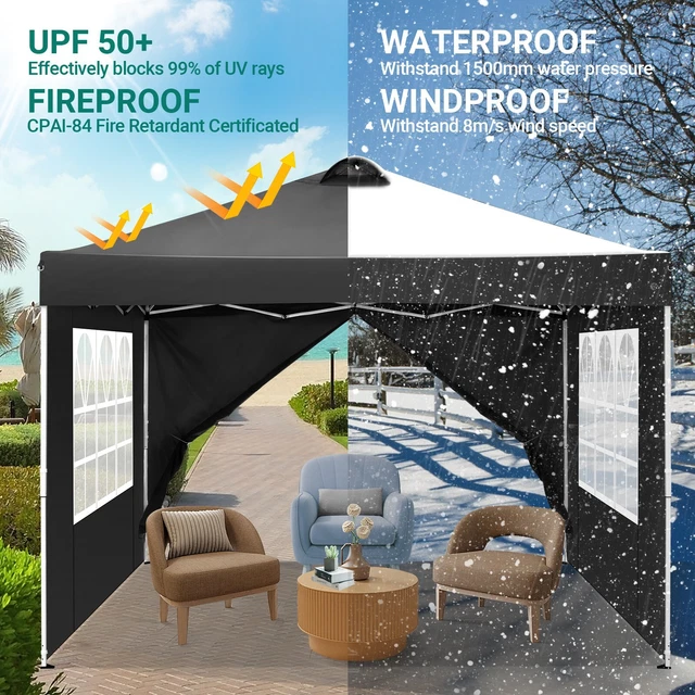 3x3m Pavillon Anti-UV Wasserdicht Flatpavillon Gartenzelt Klappzelt Marktstand