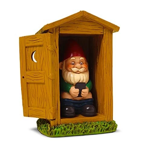Funny Garden Gnome - Outhouse Toilet Gnome Statue Figurine - Fun Gift