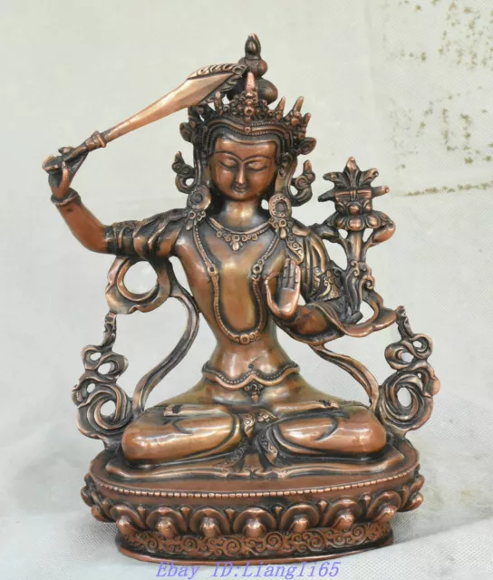 Alte Tibet Kupfersitz Lotus Wenshu Manjushri Weisheitsschwert Buddha Statue
