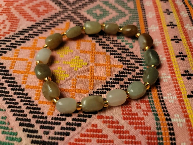 Certified 100% natural multicolor Hotan Jade carved luck bead bracelet 2536