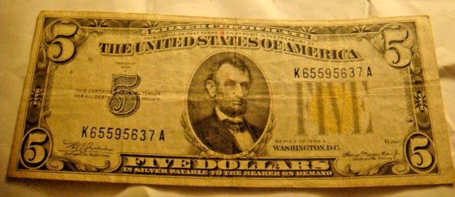 VERY NICE  1934 A $5 NORTH AFRICA Silver Certificate