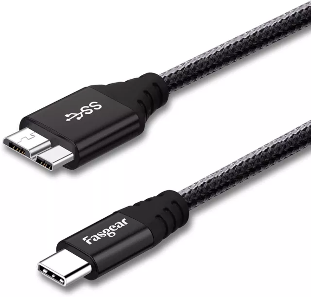 USB C to Micro B 3.0 Cable Short, Fasgear 30cm Nylon Braided USB C 3.1 Gen1 Exte