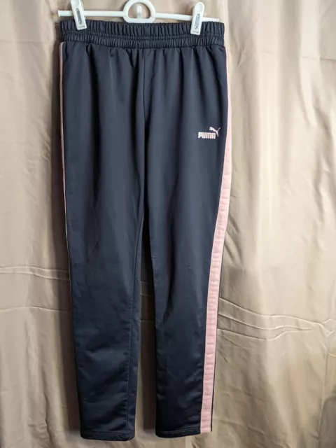 Puma Girl's Full Length Athletic Pants Black & Pink Elastic Waist Size Lg 12/14