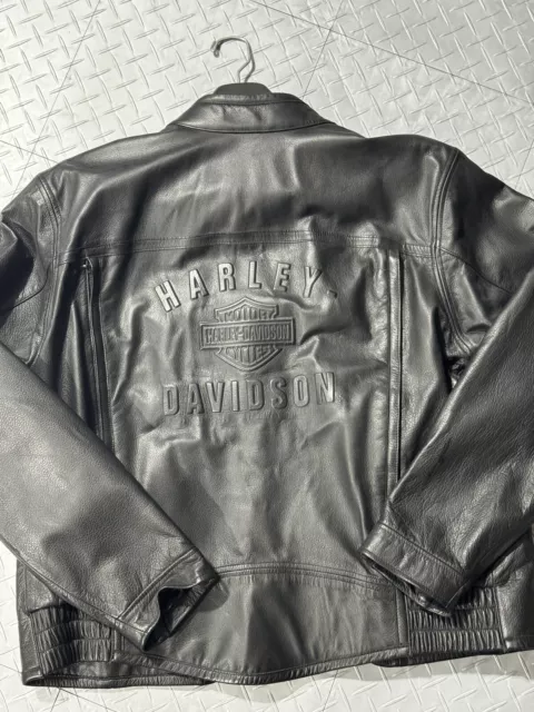 Harley Davidson Leather Jacket X-Large XL Black Embossed Bar Shield Zip Vents