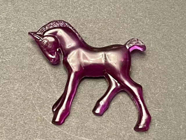 Vintage Early Celluloid Plastic Horse Brooch Purple Pin C-Clasp
