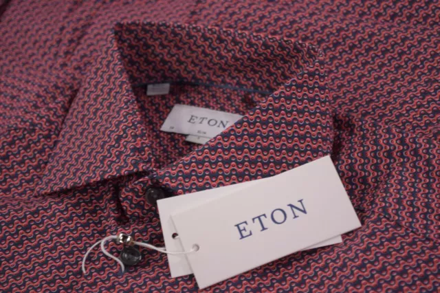 Eton NWT Dress / Sport Shirt Size 38 15 S Slim Fit In Red & Blue Geometric