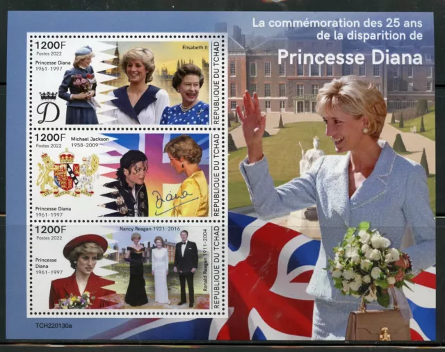 Chad 2022 25th Gedenken Jubiläum Von Prinzessin Diana Blatt Neuwertig Nh