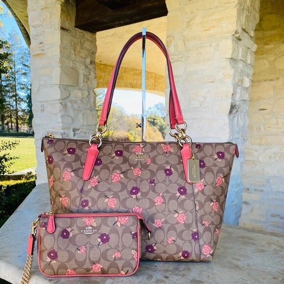 Authentic Coach Satchel In Signature Canvas With Mystical Floral