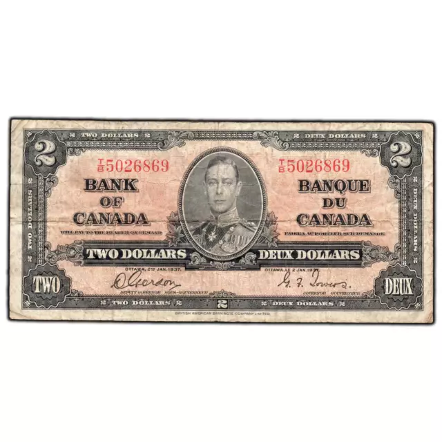 $2 1937 Bank of Canada Note Gordon-Towers T/B Prefix BC-22b