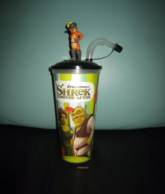 KINO Movie Film Trinkbecher Shrek 4 mit Kater Figur / Topper – NEU NEW