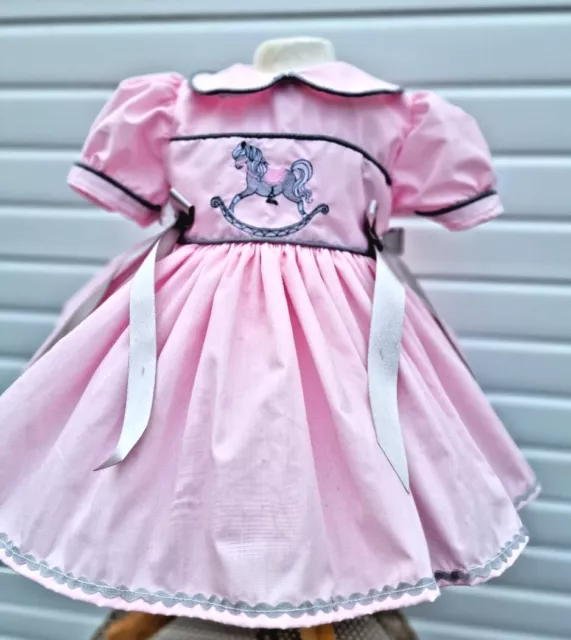 DREAM 0-8 years BABY GIRLS grey  pink rocking horse embroidered   lined dress