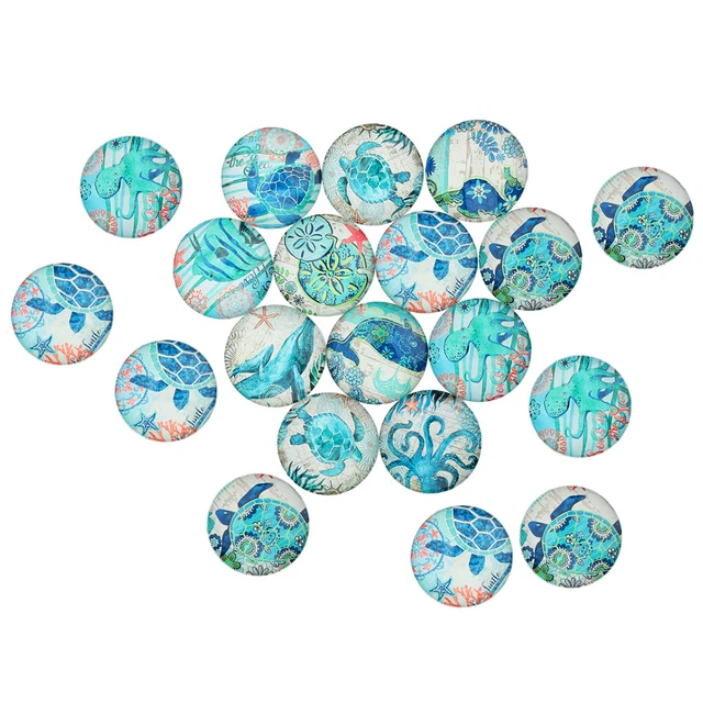 20pcs Ozean Fisch Runde Glas Cabochon DIY Flatback Schmuck Cameo