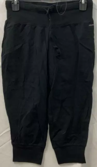 Jockey Cropped Jogger Pants Womens Size Small Black Elastic Waist Drawstring