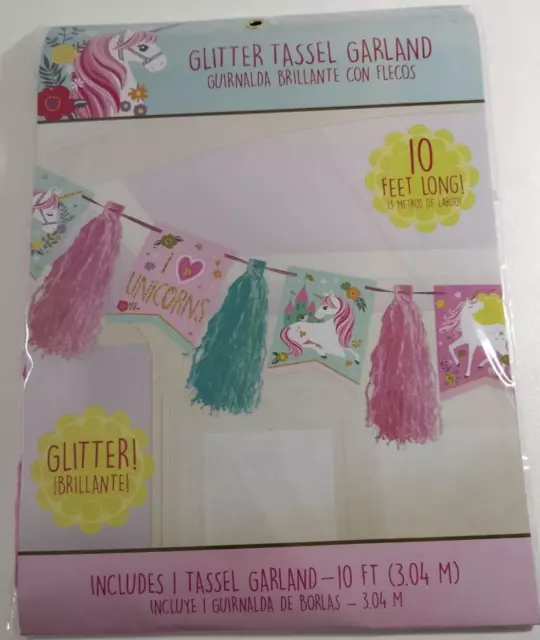Magical Unicorn Glitter Tassel Garland Hanging 10ft Long Banner, Amscan INC.