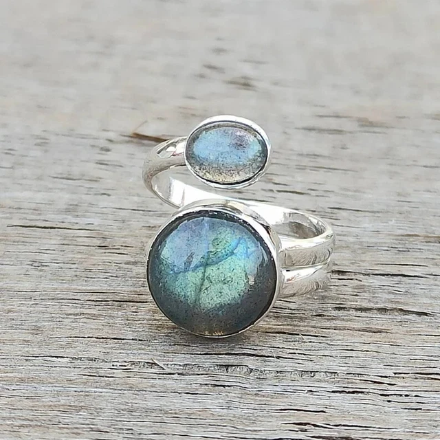 Bague double pierre argentée