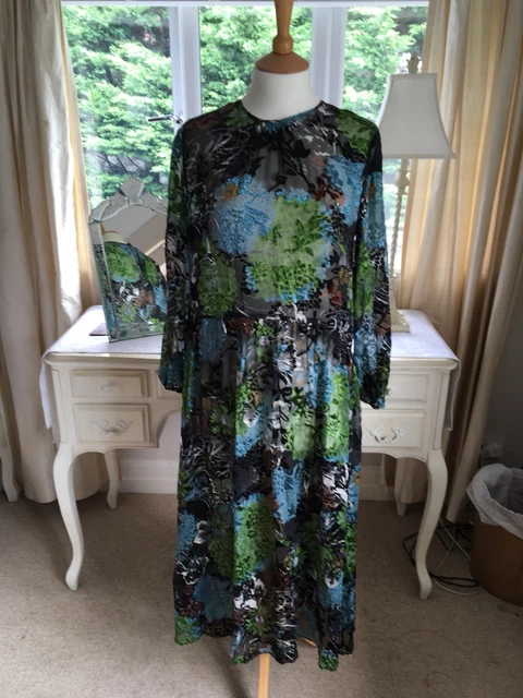 slim fit dress slacks Zara Blue Green Floral Smocked V Neck Sleeveless Side Slit Sheath Midi  Dress S main image 1