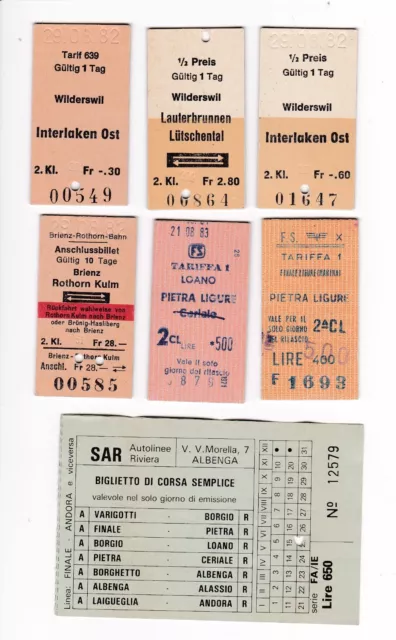 Railway Tickets From Siwtzerland 1982 Italy 1983 & Unknown