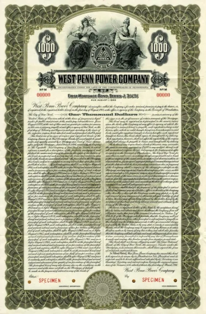 West Penn Power Co. - $1,000 - Specimen Stocks & Bonds