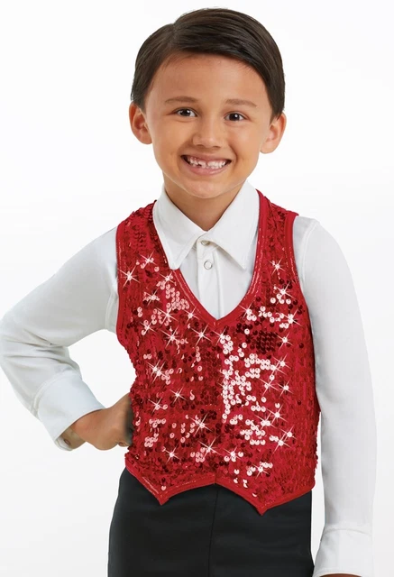 Boys Dance Recital Costume Tap Red Sequin Vest Size IC 7/8