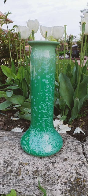 Vase Sarreguemines. Etna Vert Cristallisation Art Déco Année 1900 1930