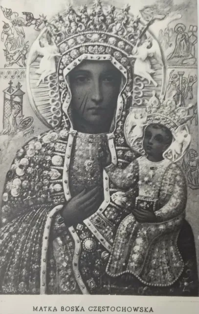 Antique Antiguo Print Impreso La Madonna Negro Matka Boska Czestochowska Santino