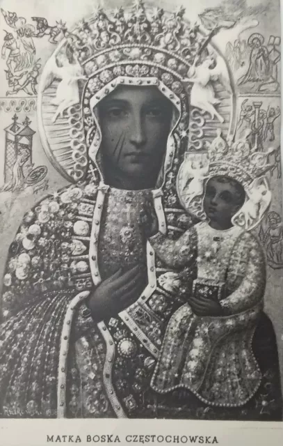 Antique Antiguo Print Impreso La Madonna Negro Matka Boska Czestochowska Santino