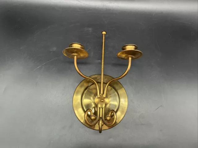 VTG Brass 2 Candle Holder With Flower Accent Wall Sconce