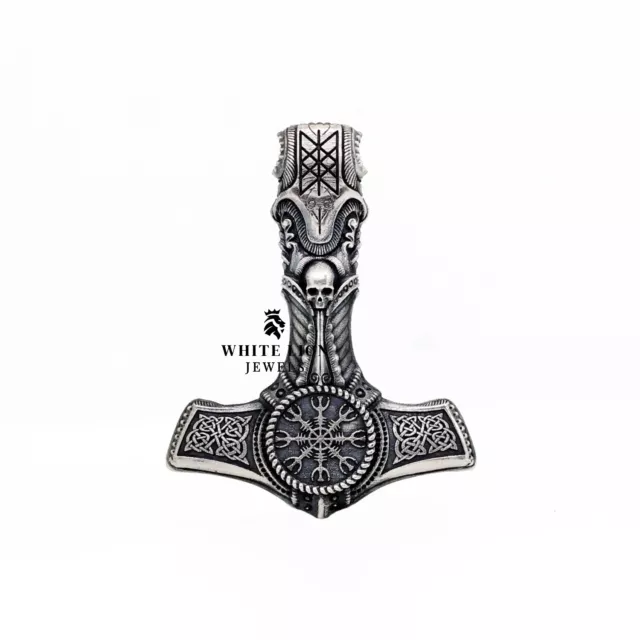 Thor Hammer Totenkopf Anhänger Oxidierte 925 Silber Herren Jungen Biker Reiters