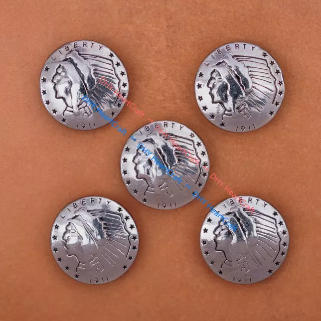 6X Silver Western Cowboy Indian Head Star Leathercraft Coin Conchos ScrewBack