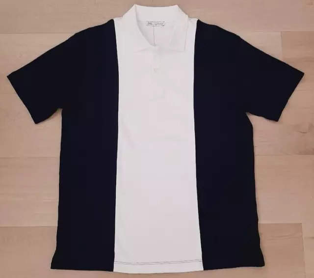 ZARA Mens Polo Shirt Size M Pullover Henley Color Block Shirt Short Sleeve NEW