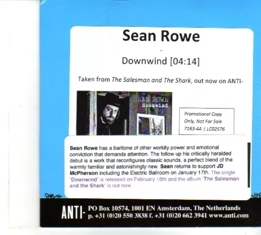 (DR2) Sean Rowe, Downwind - 2013 DJ CD