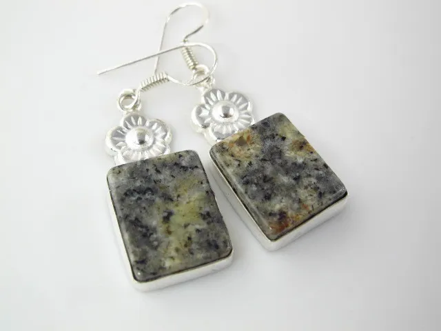 Appealing Granite Dangle Earrings 2" Sterling Silver French Hooks         GRAE54