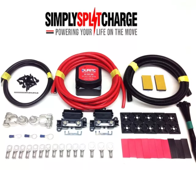 10mtr Split Charge Relay Kit 140amp Durite Voltage Sense Relay + 110amp Cable