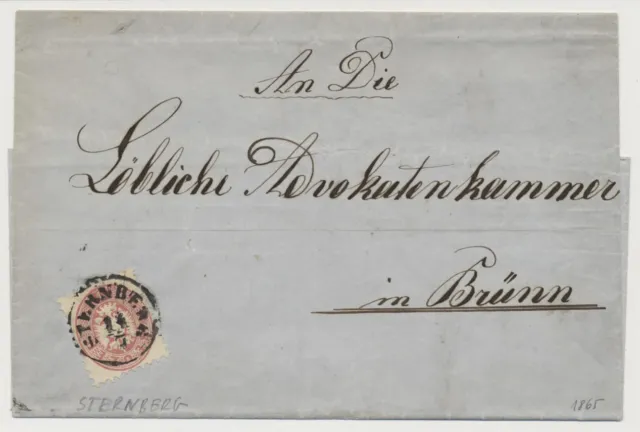 1865 5kr, auf Faltbrief von STERNBERG (M) nach BRÜNN. Schön!