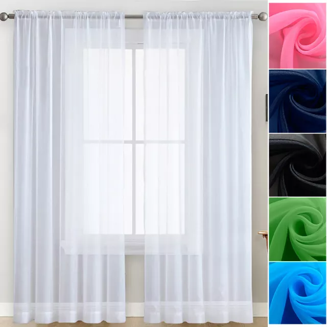 2 1 Panels Sheer Curtains Rod Pocket Window Sheer Voile Curtain Bedroom 3 Sizes*