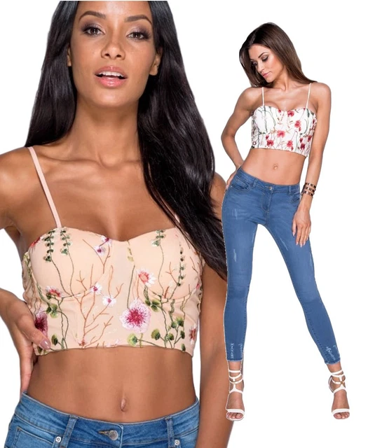 Reggiseno Top balconcino ricamato floreale imbottito sottogiacca sexy nuovo