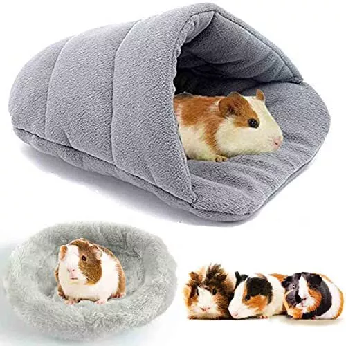 HzNzYHD 2 PCS Guinea Pig Bed Set with Cage Mat, Soft Warm Hamster Bed Cave Nest