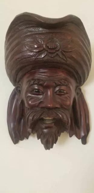 Vintage 19C Rosewood / Bone Hand Carved Asian Chinese Mask Face Mask Wall Decor