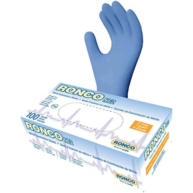Ronco NE2 Nitrile Examination Gloves X-Large, Blue, Latex-Free, 100 Per Box