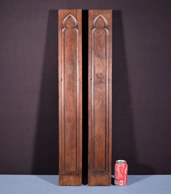 *Pair of Antique Gothic Carved Architectural Trim Panels in Solid Oak Wood