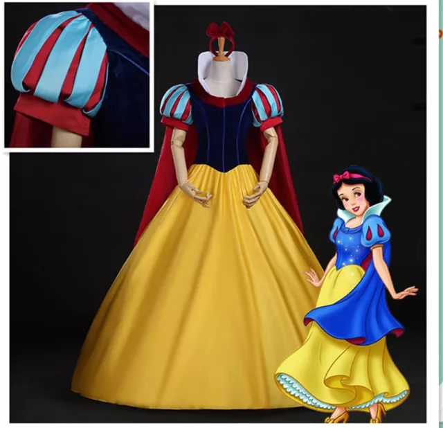 Snow White Adult Costume Princess Cosplay Dress Halloween Party Fancy Ball Gown