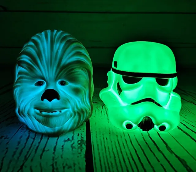 Star Wars Stormtrooper Helmet & Chewbacca 3D Mood Lights 4" Spearmark (Used)