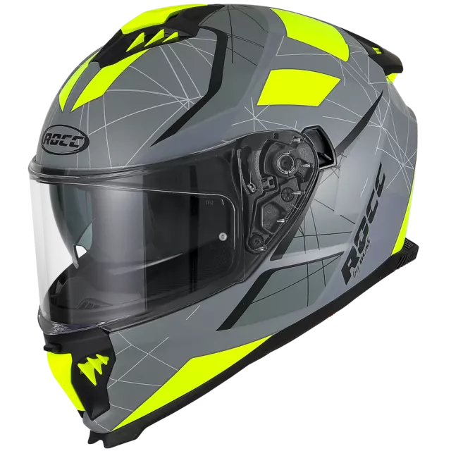 ROCC 390 Integralhelm Dekor Matt Schwarz Gelb Motorradhelm mit Sonnenblende