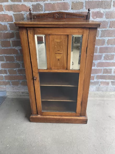 inlaid Antique mahogany cabinet x4 shelves mirrored glazed door [95.5cm Height]